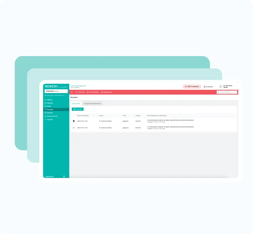 Screenshot of a medical software interface showing a prescriptions list with patient data and medication details.